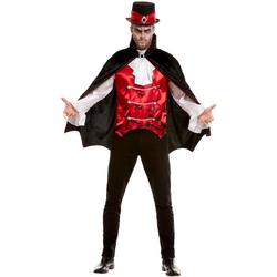 Vampier & Dracula Kostuum | Dandy Dracula Bloedfeest Shirt Met Vest En Cape | Man | Medium | Halloween | Verkleedkleding